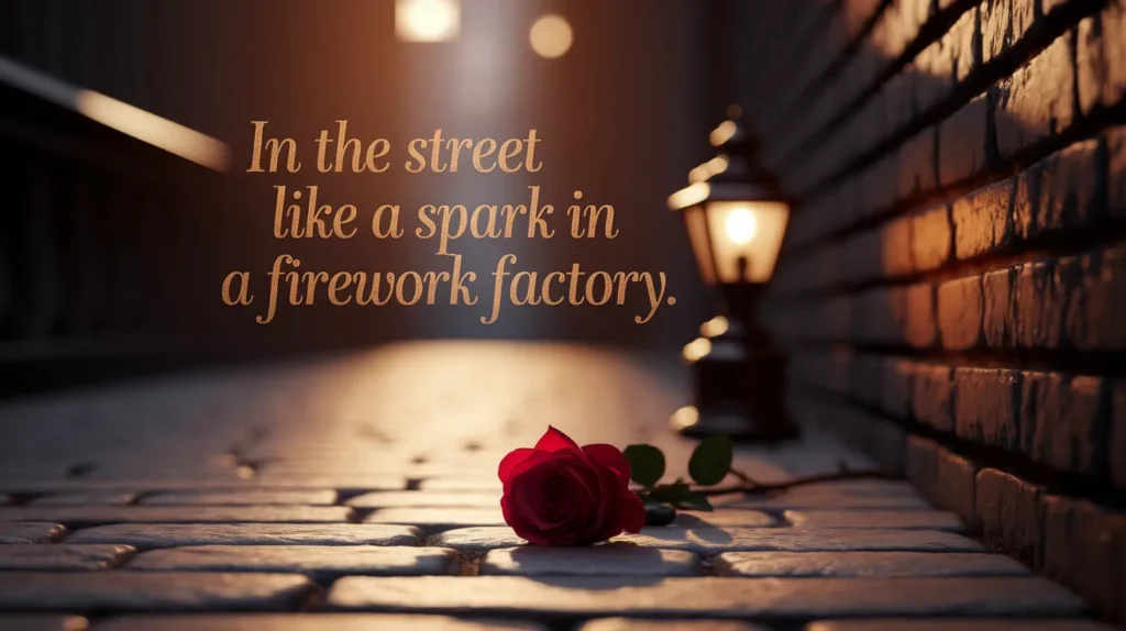 In the street like a spark in a firework factory