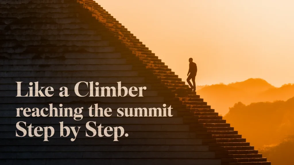 Like a climber reaching the summit step by step