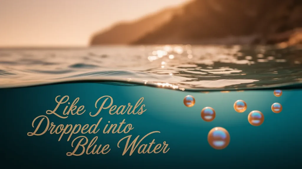 Like pearls dropped into blue water