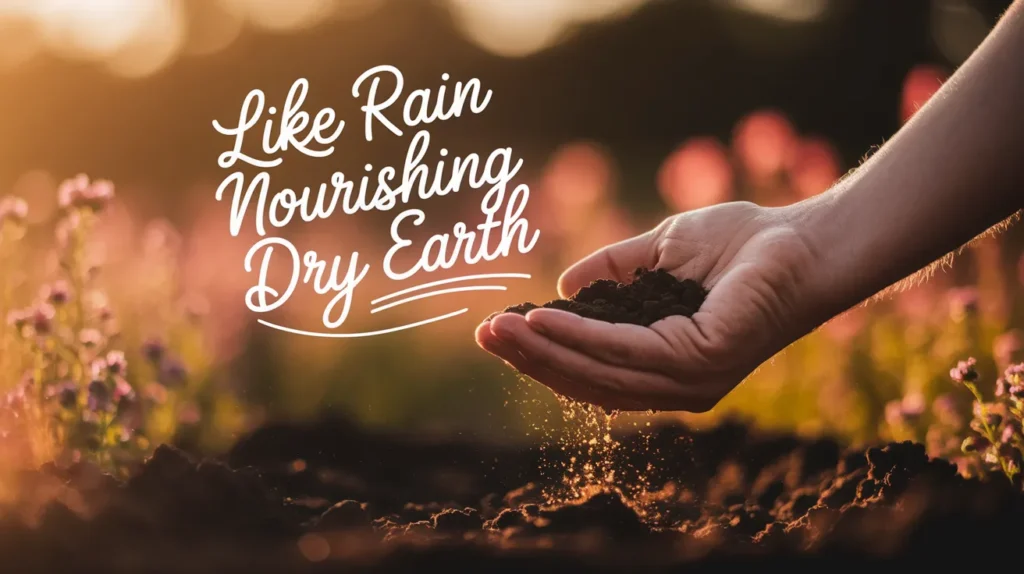 Like rain nourishing dry earth