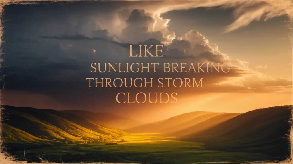 Like sunlight breaking through storm clouds