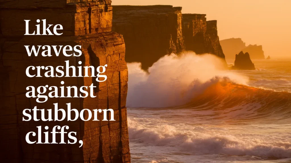 Like waves crashing against stubborn cliffs